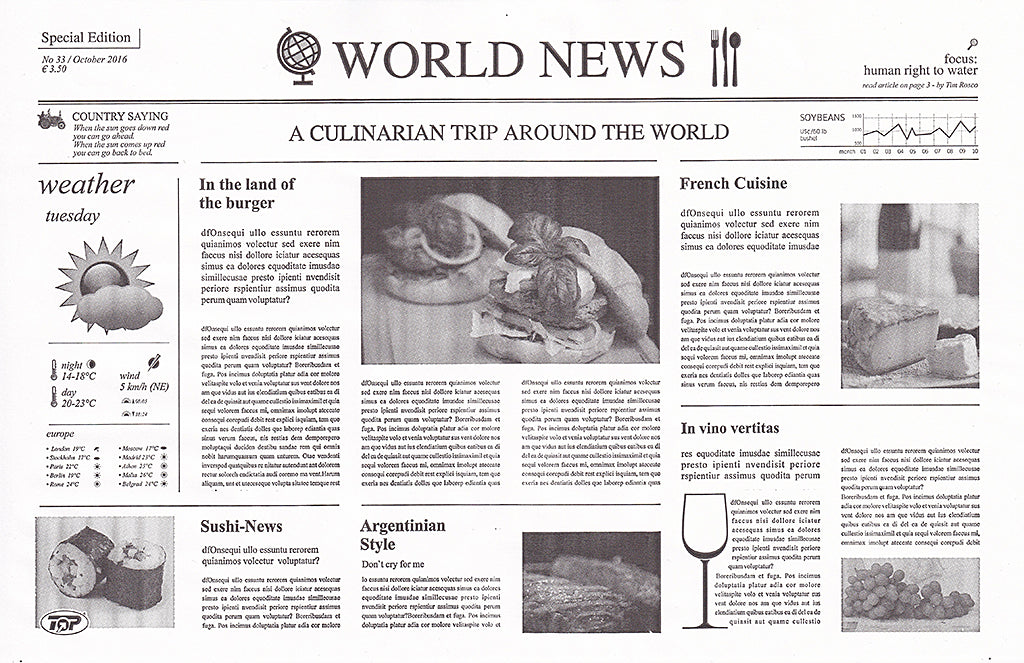 Burgerpapier, Einschlagpapier, Pergamentersatz, Newsprint-Druck, 1/8 Bogen, 40g/m², 25 x 38 cm